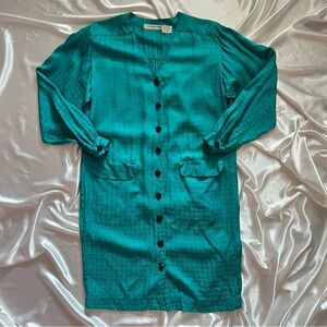 Vintage 80s Liz Claiborne Turquoise Patterned Dress